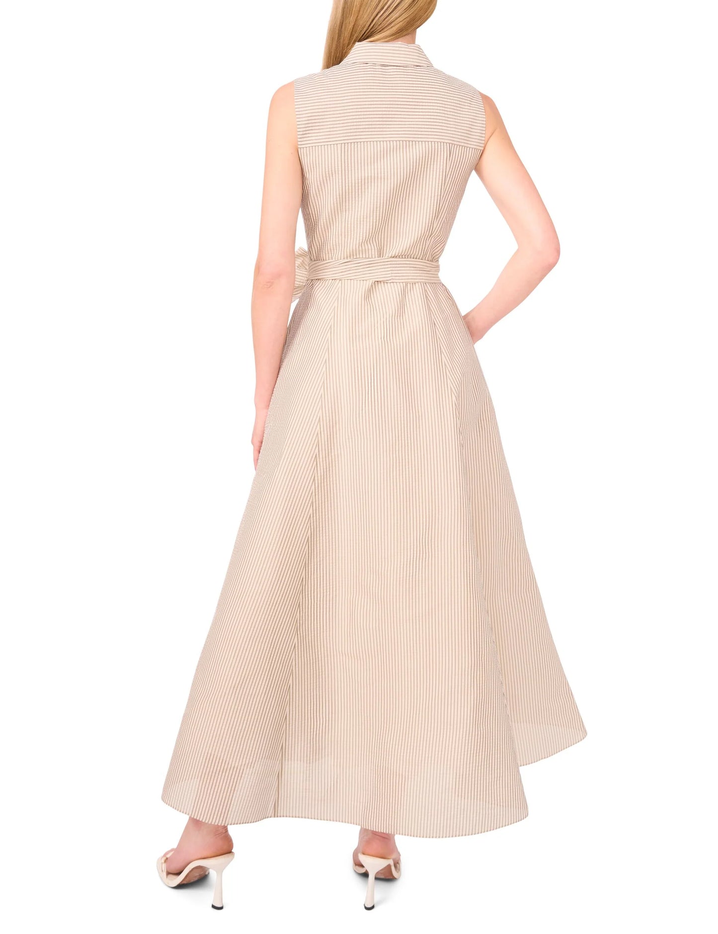 SLEEVELESS SHIRT MIDI DRESS WITH DOUBLE SLIT | TAUPE BISQUE