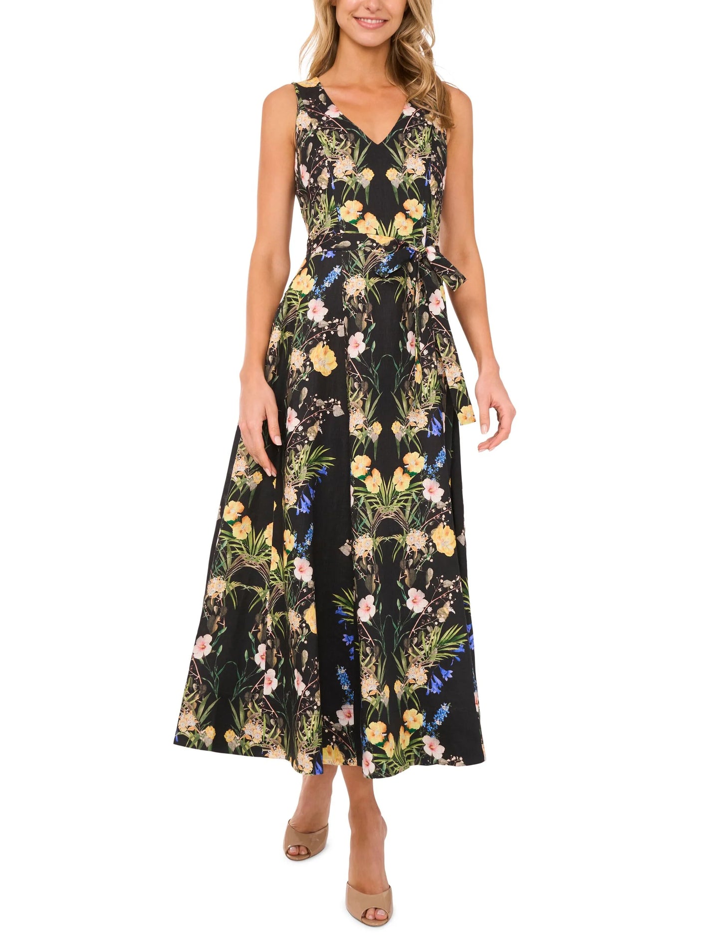 SLEEVELESS FLORAL V NECK MAXI DRESS | RICH BLACK