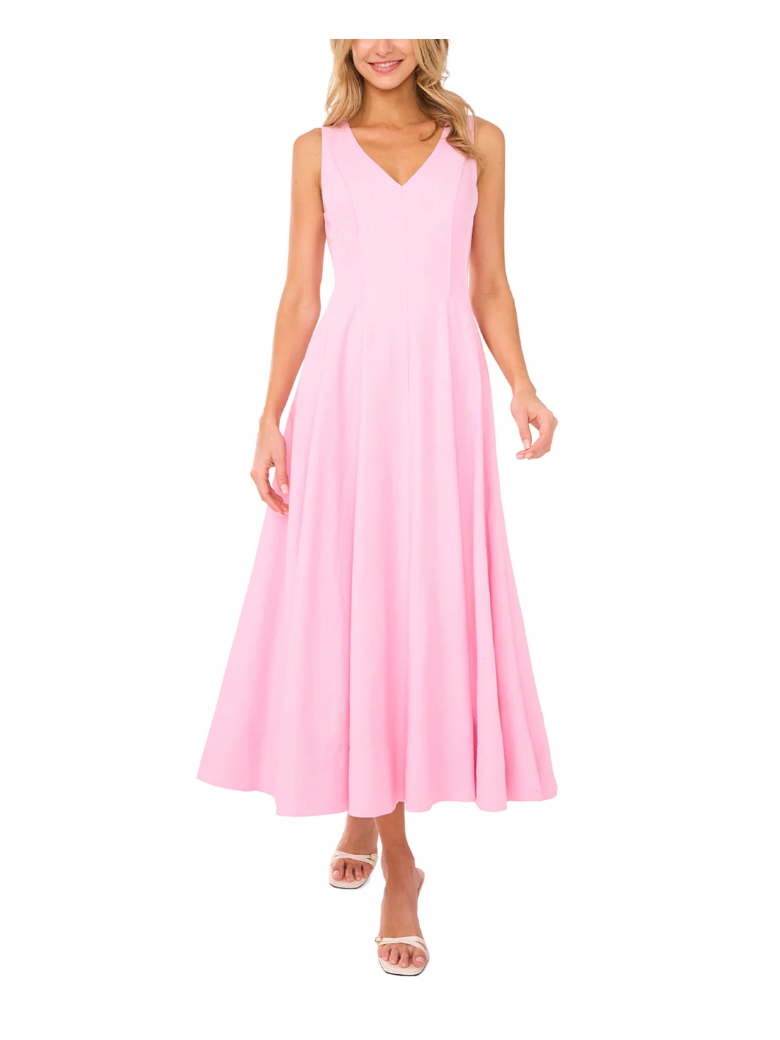 SLEEVELESS V NECK PLEATED MAXI DRESS | BALLET SLIPPER