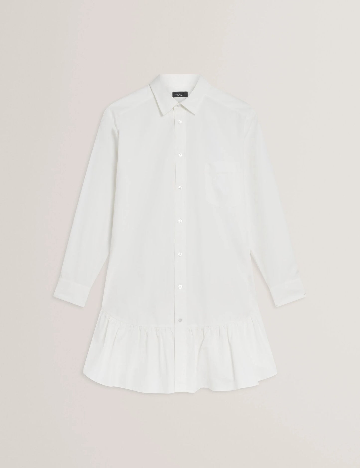 LONG SLEEVE RUFFLE SHIRT DRESS | ULTRA WHITE