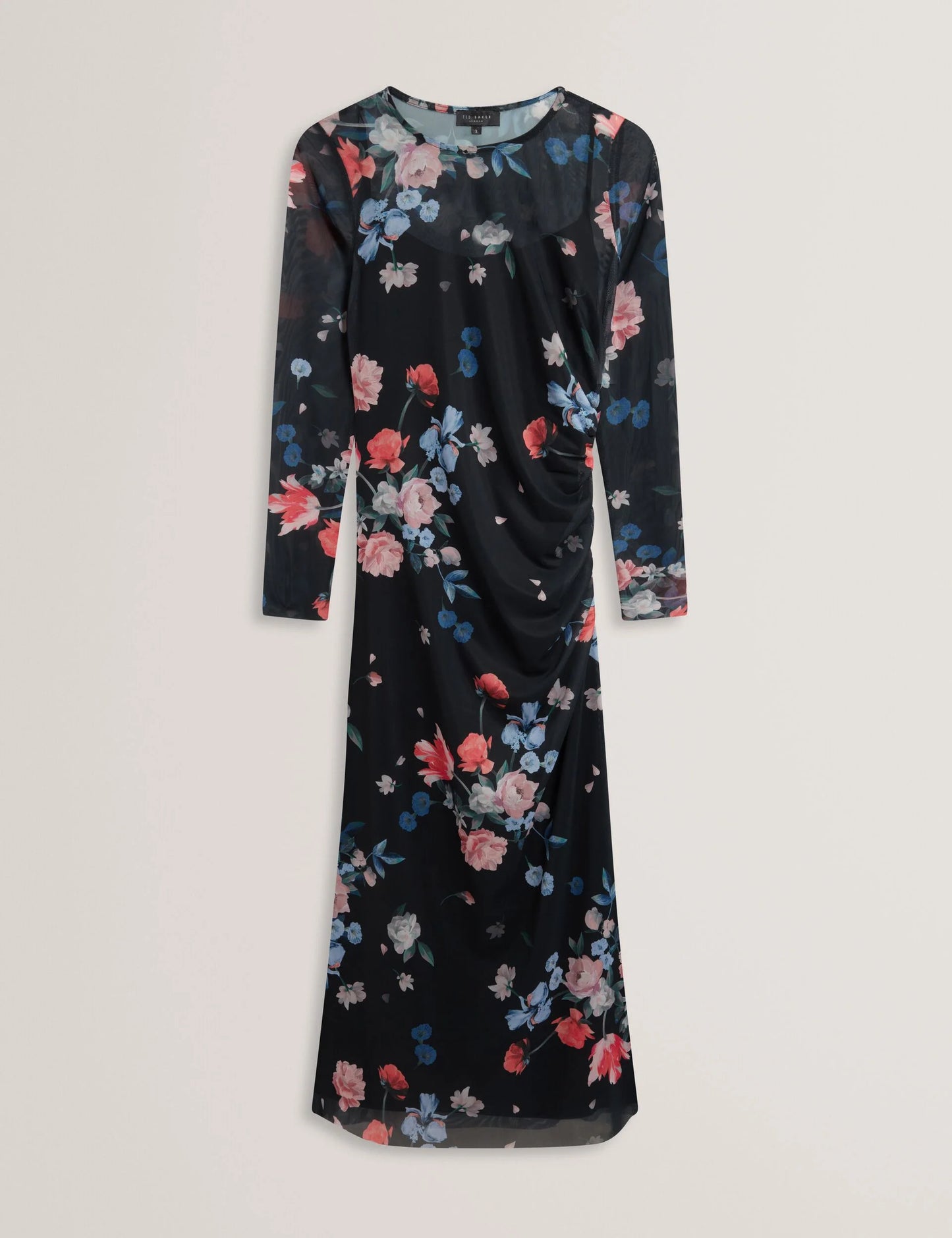 MESH PRINTED COLUMN DRESS | RICH BLACK