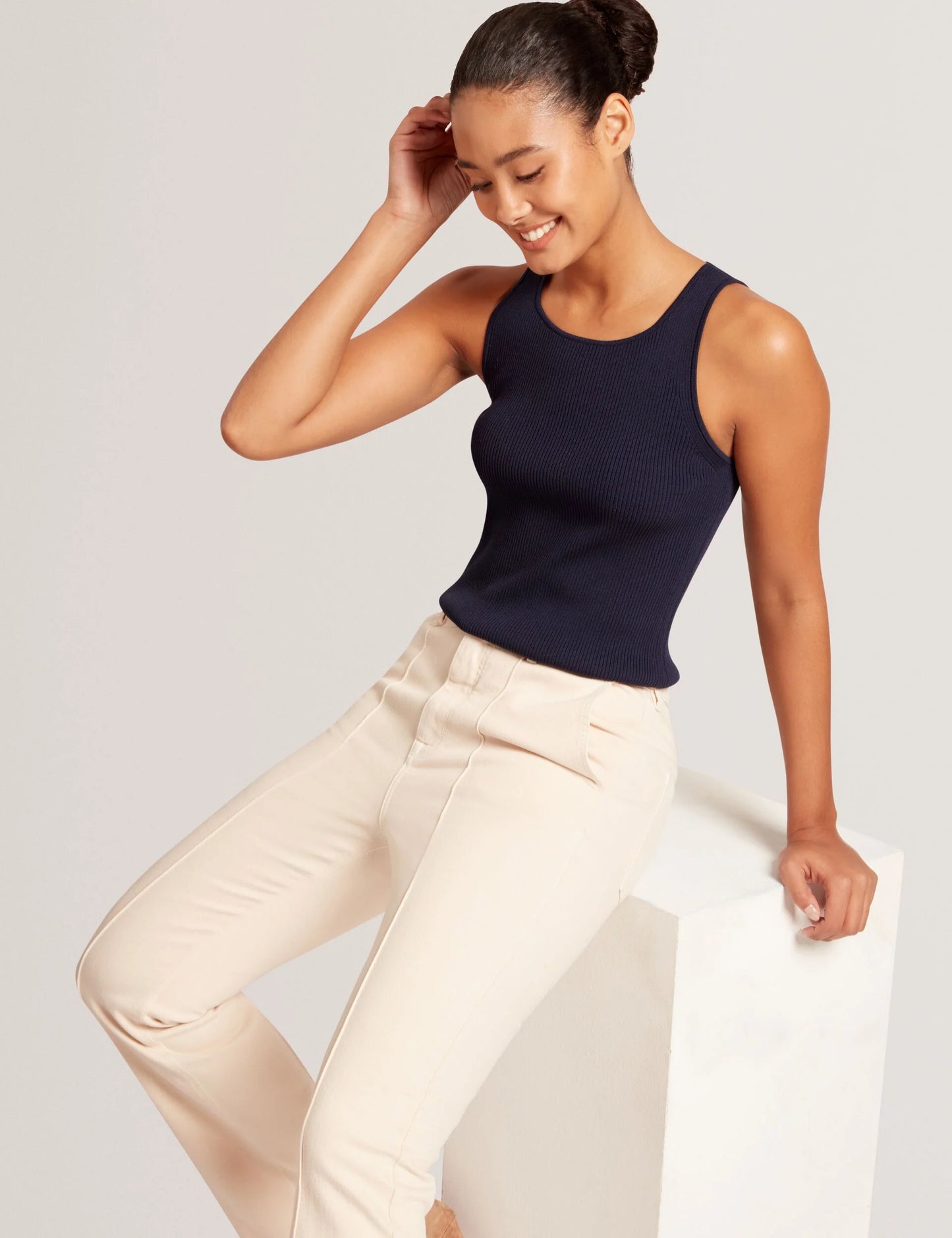 CREW NECK TANK TOP WITH RIB | CLASSIC NAVY