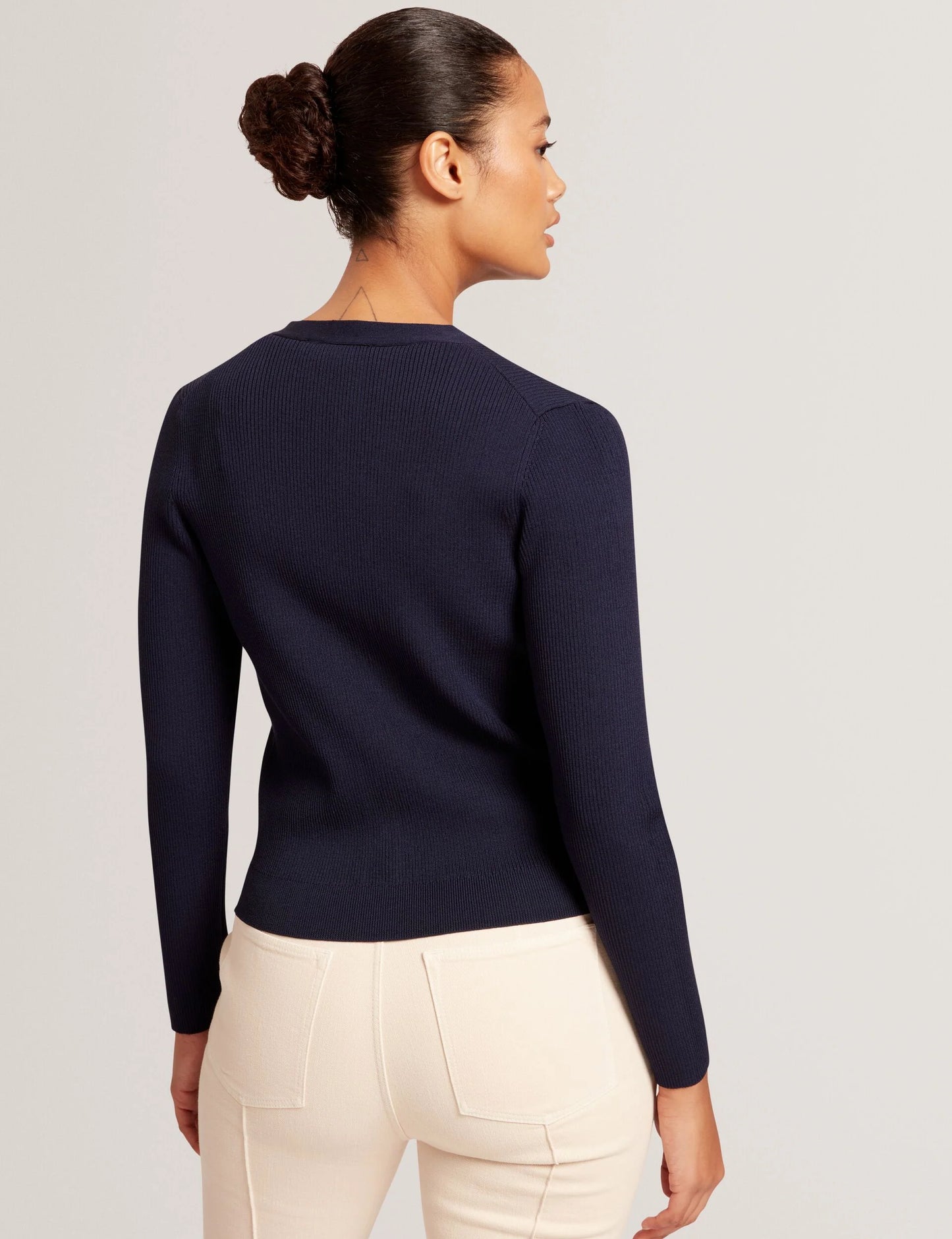 V-NECK CARDIGAN WITH RIB | CLASSIC NAVY