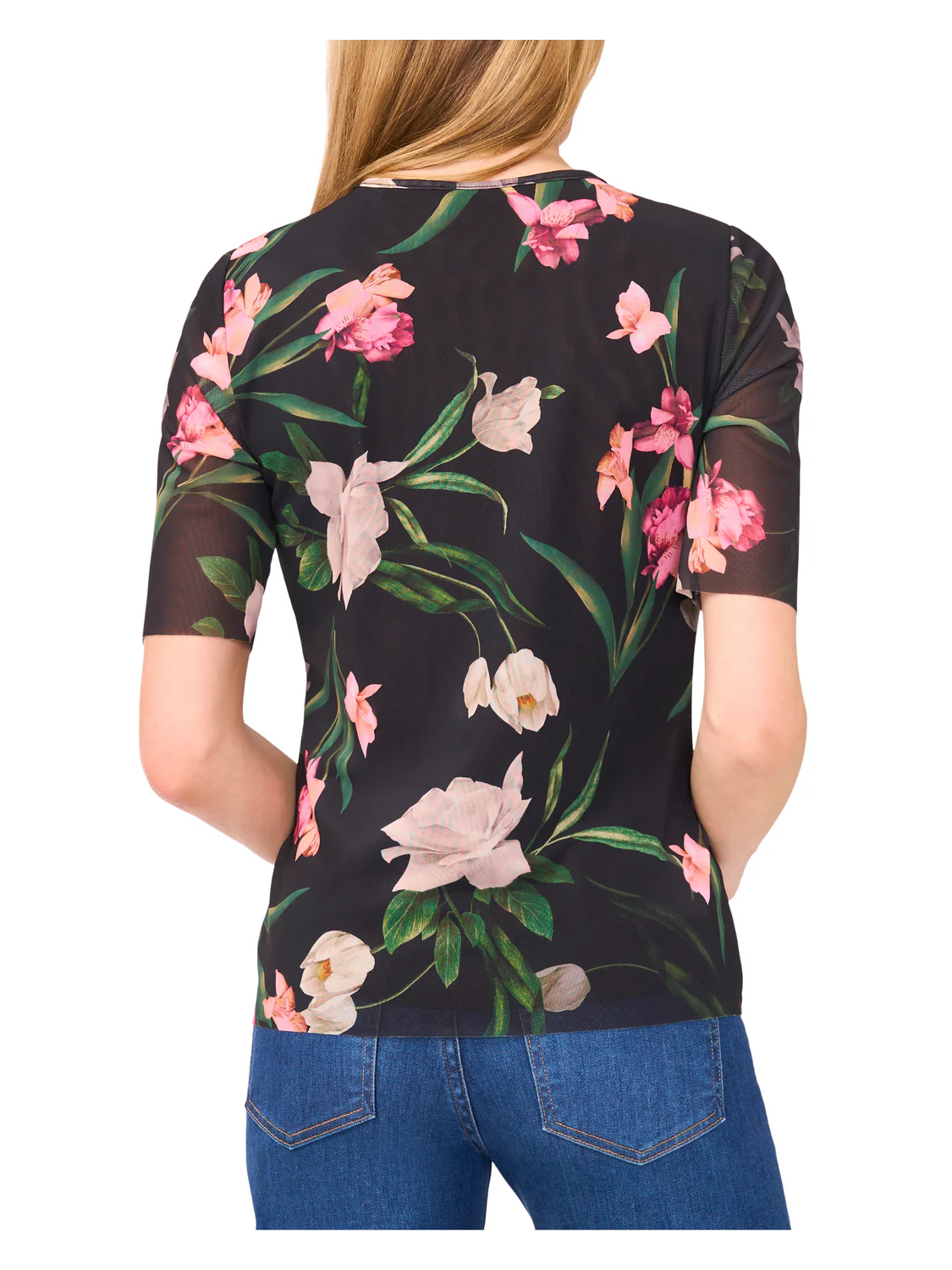 SHORT SLEEVE MESH TOP | RICH BLACK