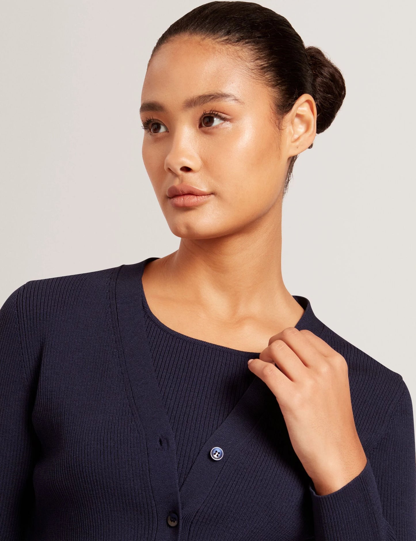 V-NECK CARDIGAN WITH RIB | CLASSIC NAVY