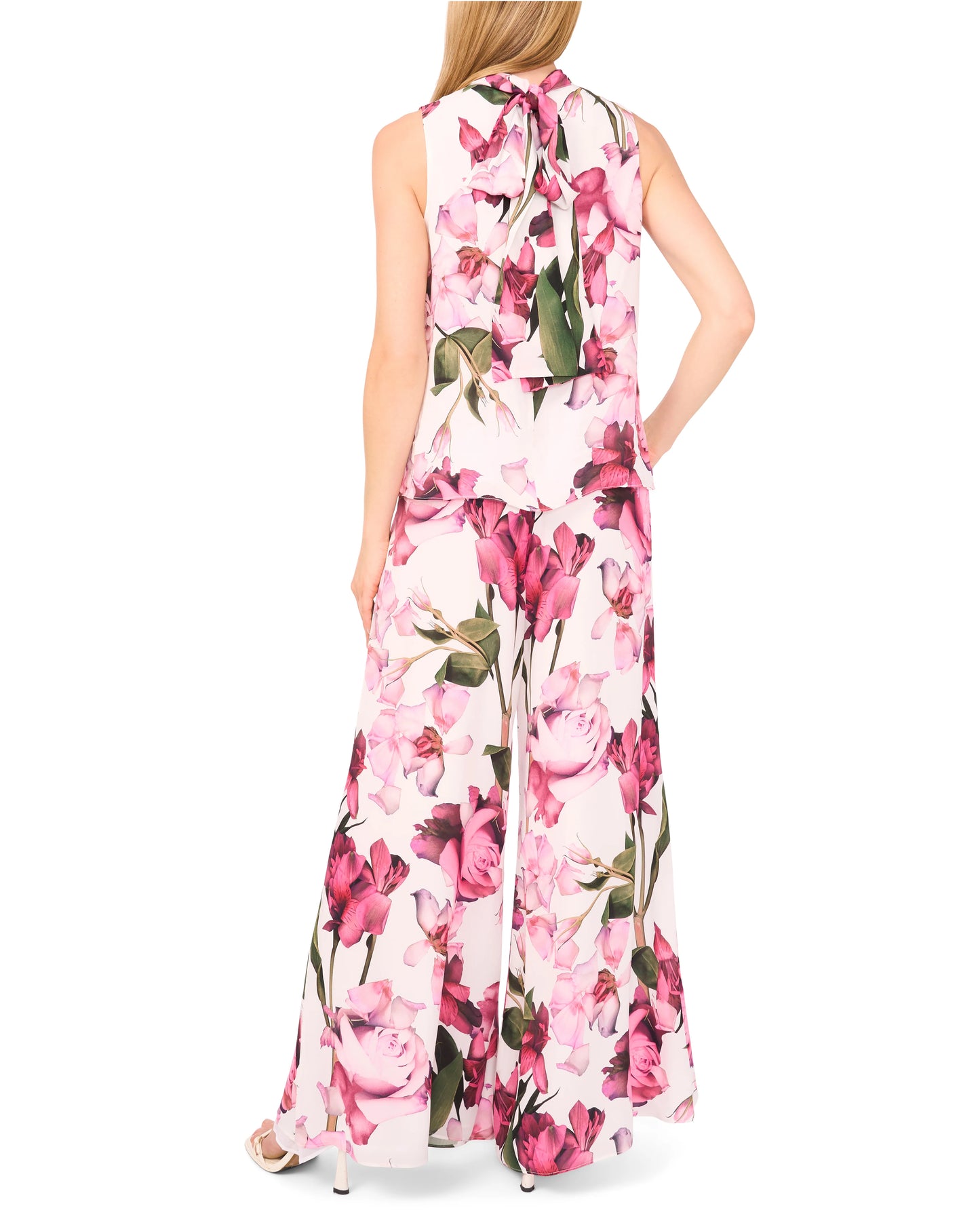 FLORAL SATIN SLEEVELESS BLOUSE | ULTRA WHITE