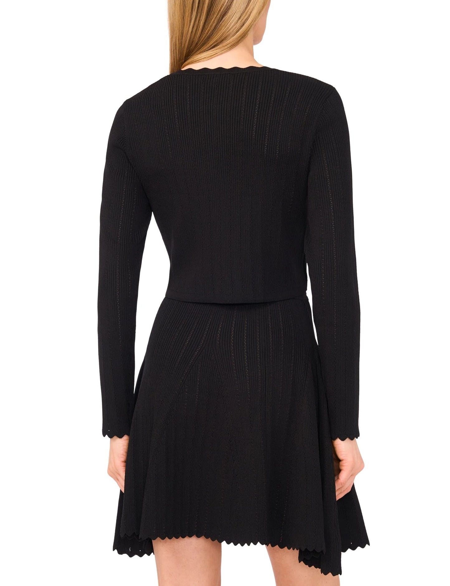 CARDIGAN WITH POINTELLE & RIB | RICH BLACK