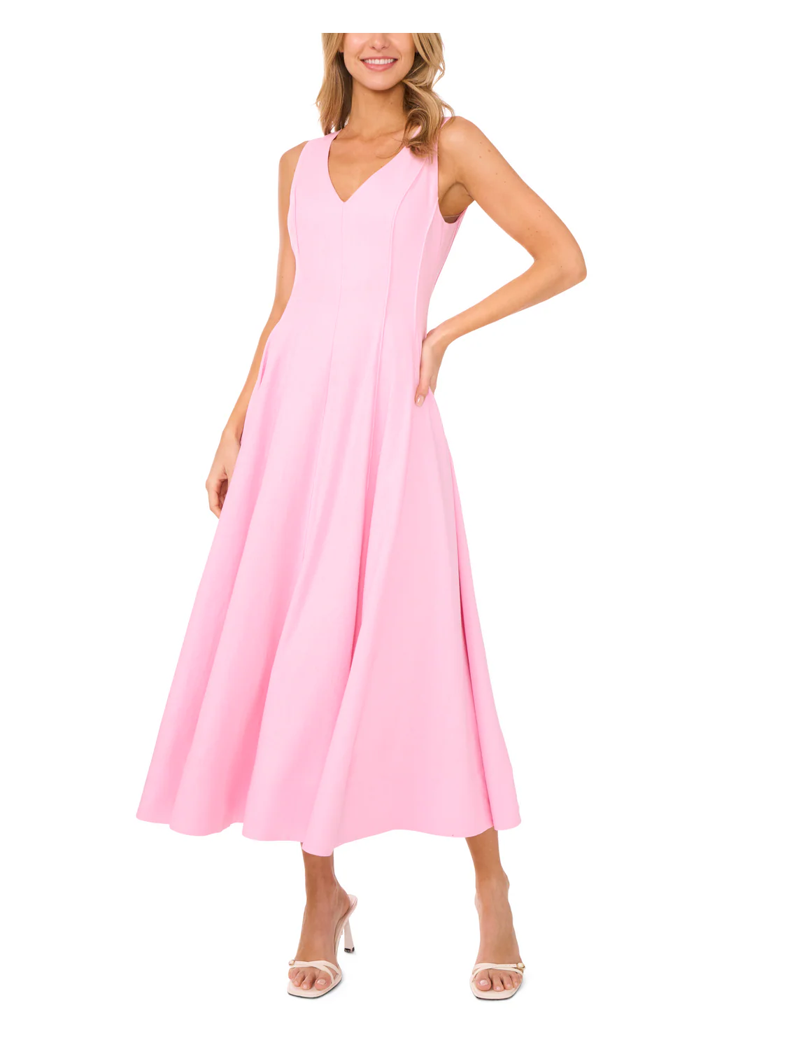 SLEEVELESS V NECK PLEATED MAXI DRESS | BALLET SLIPPER