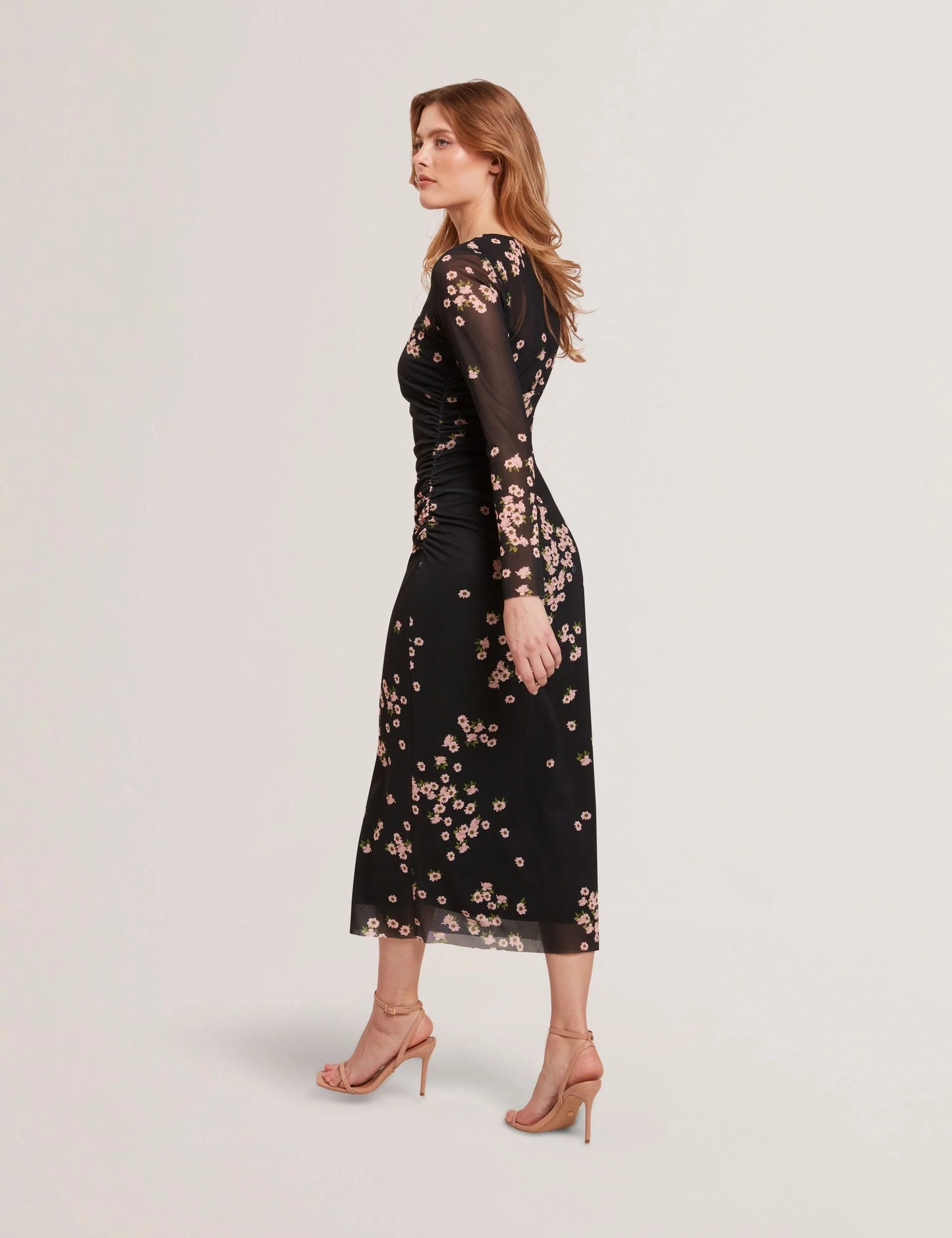 MESH PRINTED COLUMN DRESS | RICH BLACK