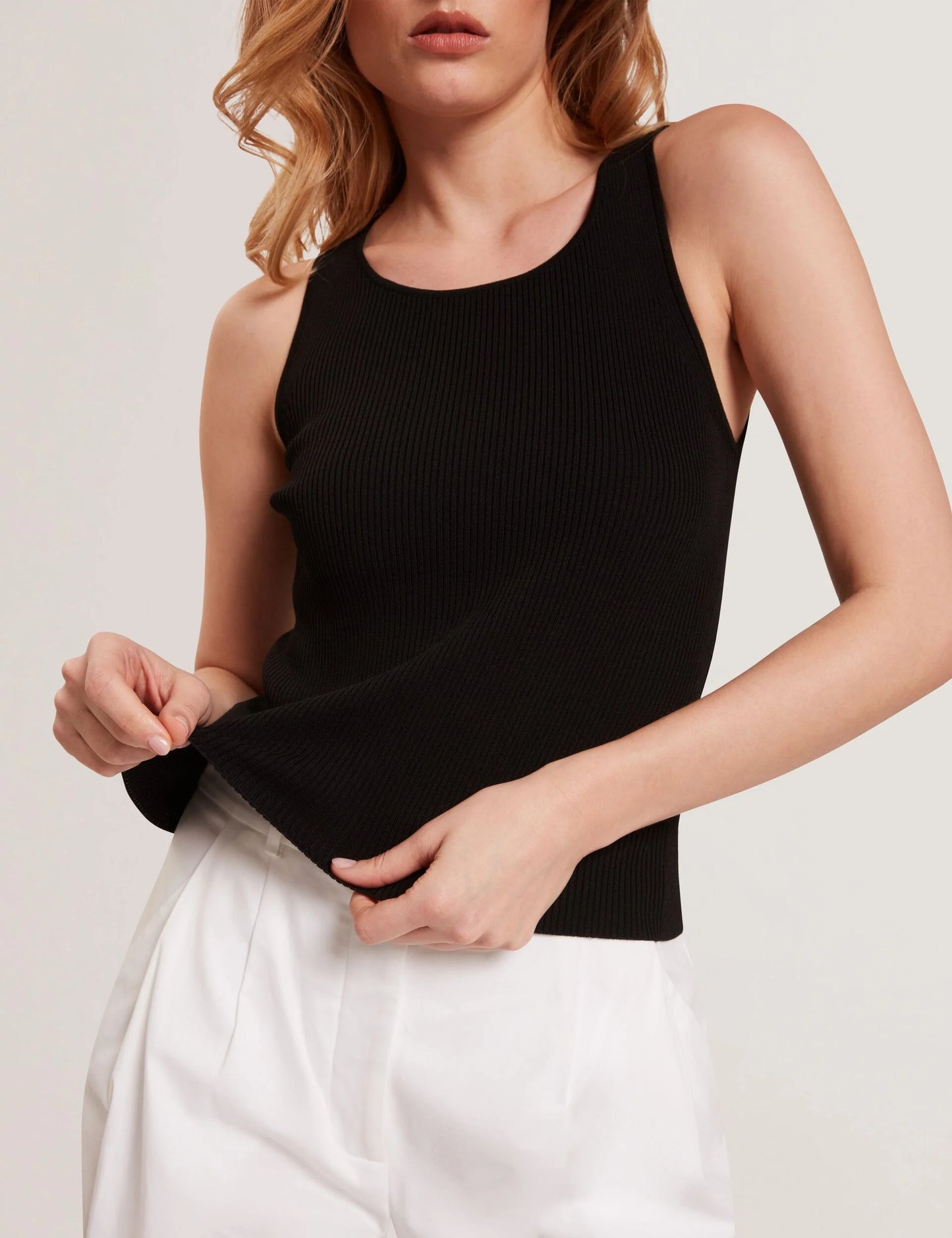 CREW NECK TANK TOP WITH RIB | RICH BLACK