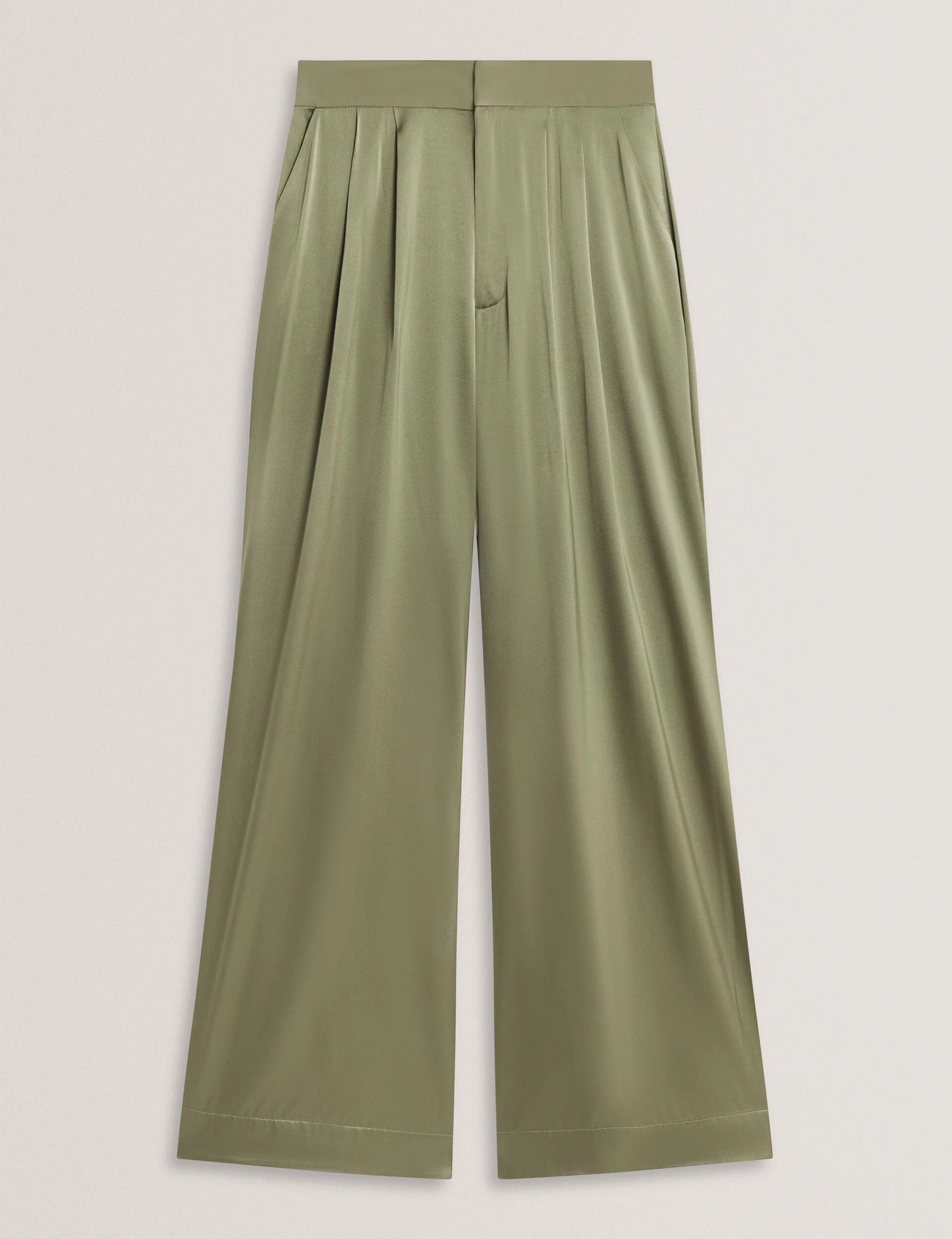 SILK WIDE LEG BELTED TUCK PANT | DESERT SAGE