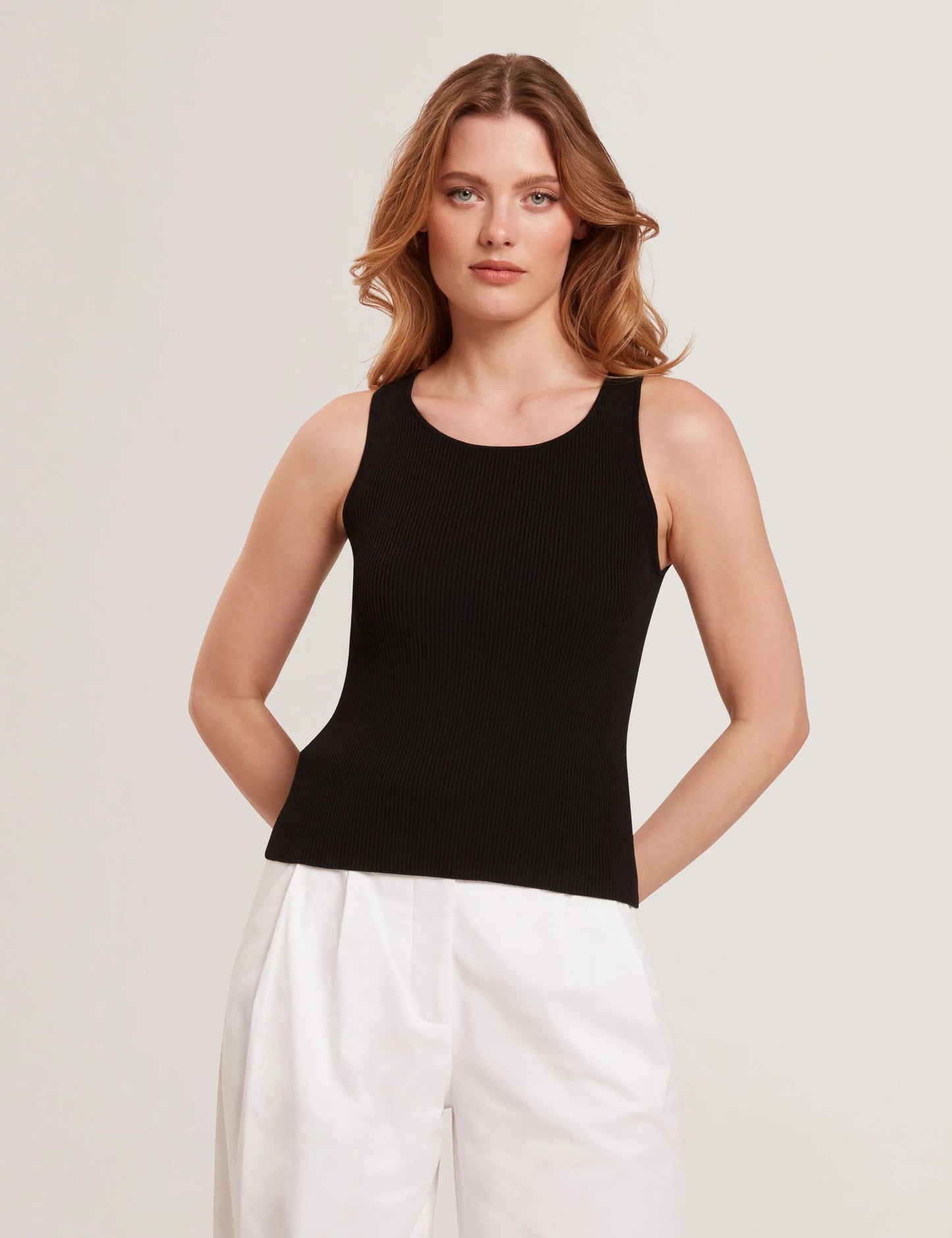 CREW NECK TANK TOP WITH RIB | RICH BLACK