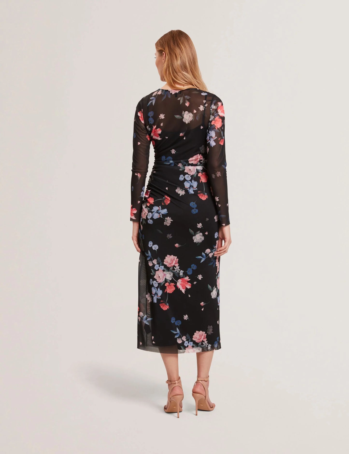 MESH PRINTED COLUMN DRESS | RICH BLACK