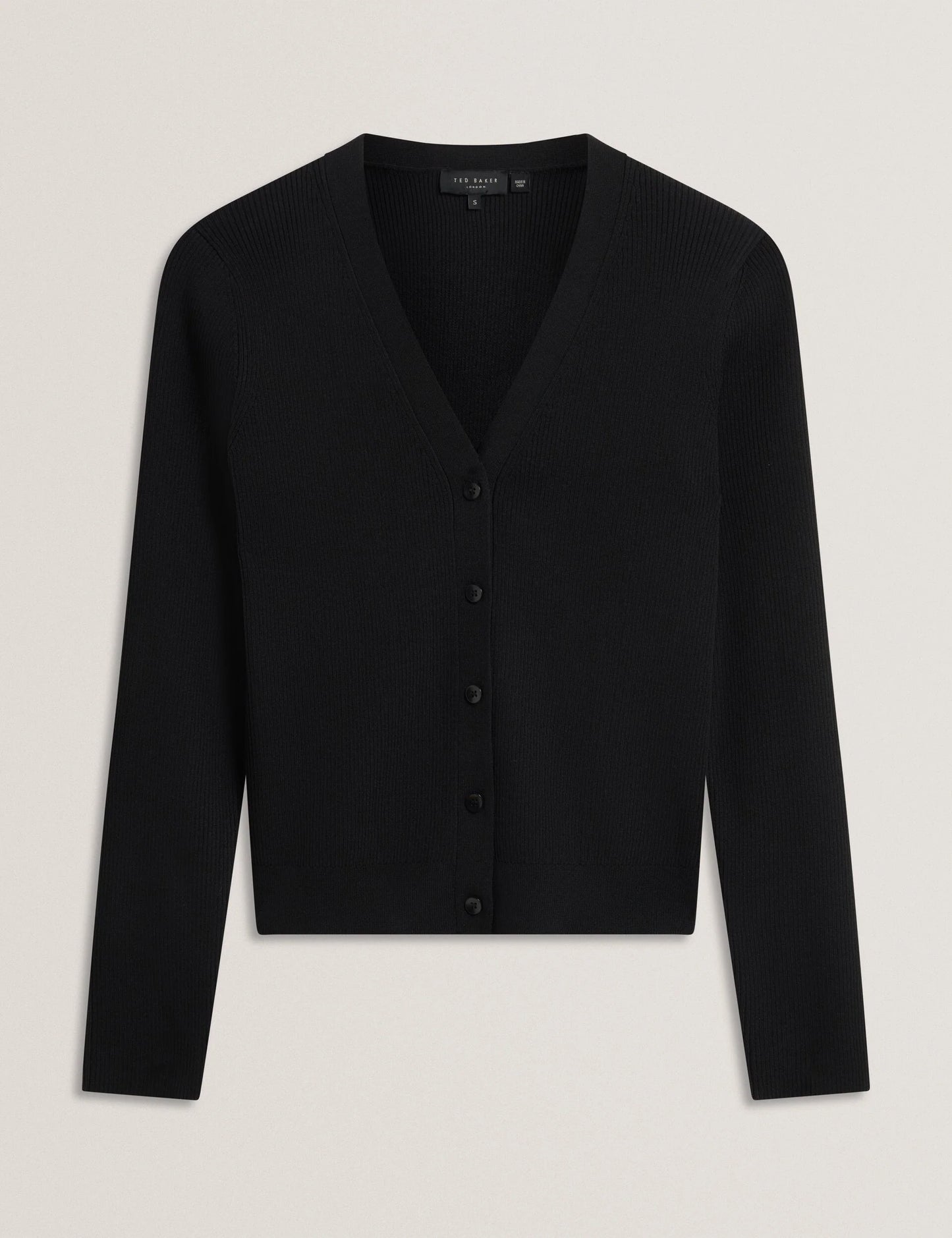 V-NECK CARDIGAN WITH RIB | RICH BLACK