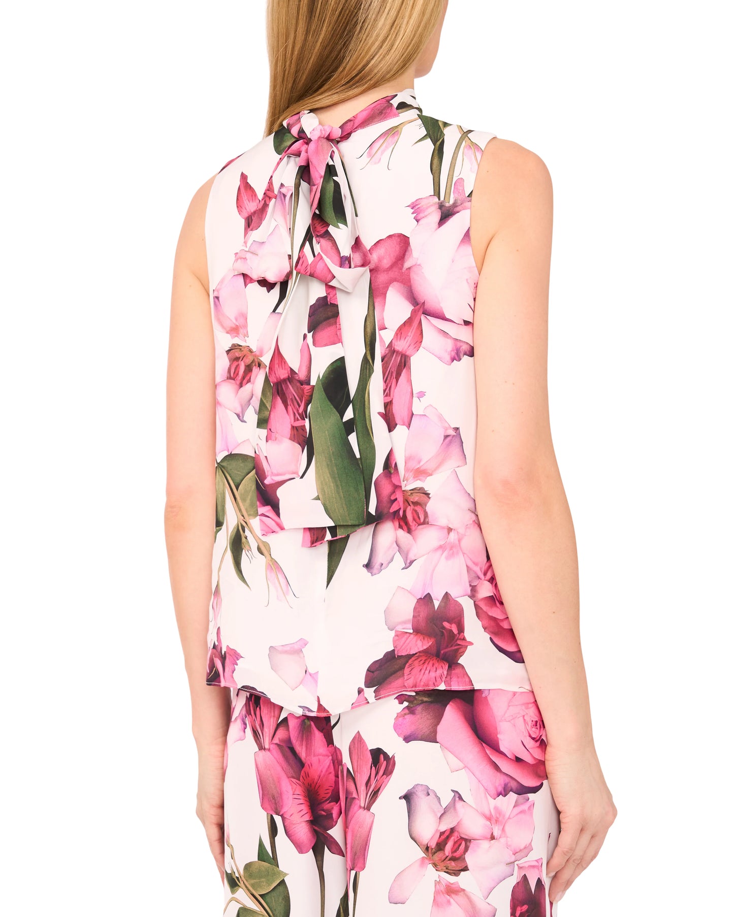 FLORAL SATIN SLEEVELESS BLOUSE | ULTRA WHITE