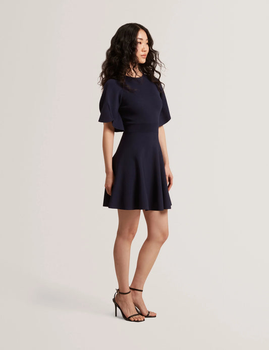FLARE SHORT SLEEVE CREW NECK MINI DRESS | CLASSIC NAVY
