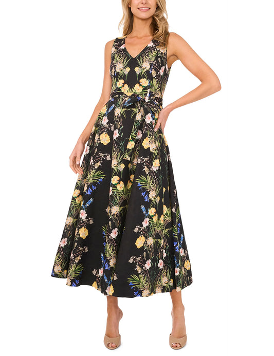 SLEEVELESS FLORAL V NECK MAXI DRESS | RICH BLACK