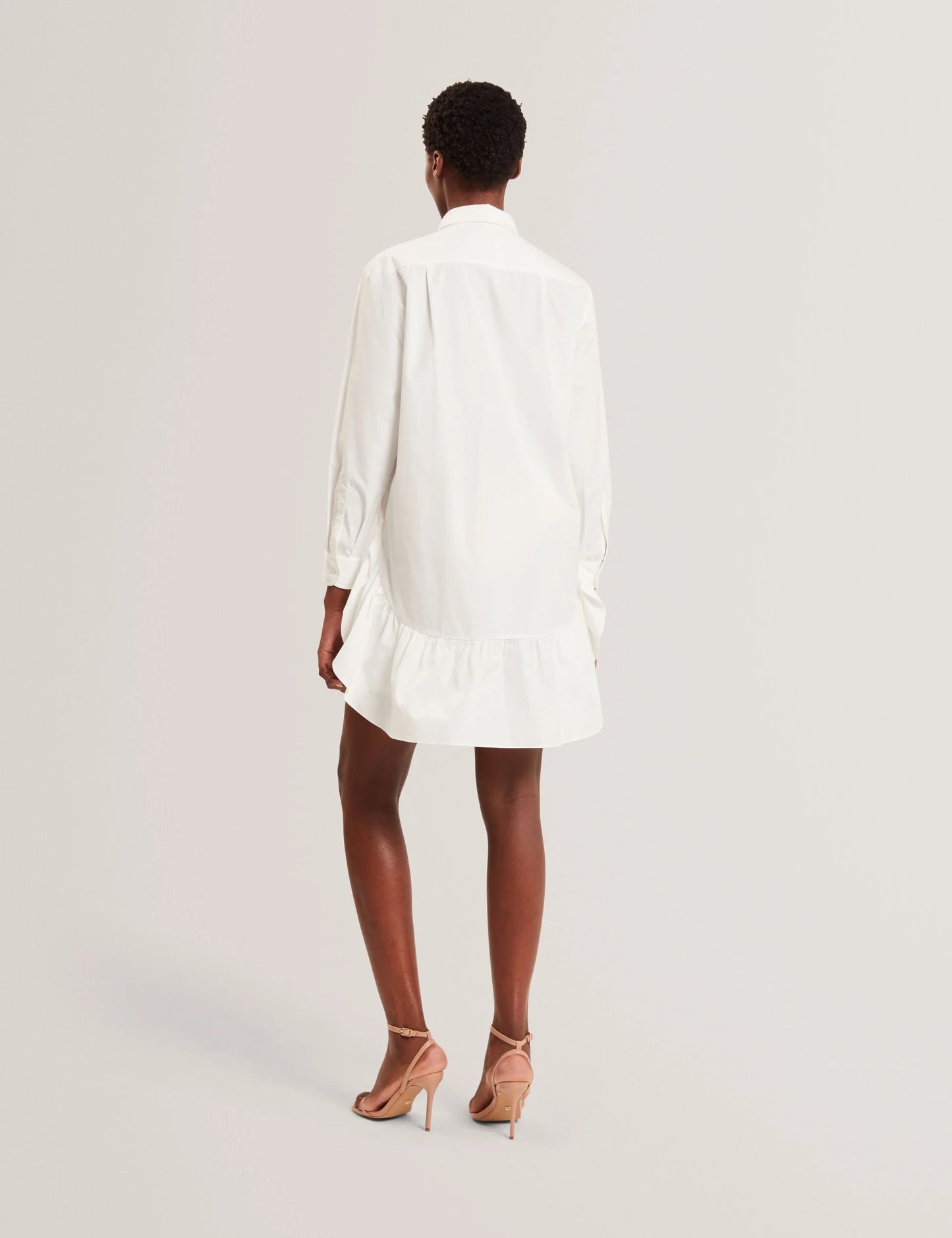 LONG SLEEVE RUFFLE SHIRT DRESS | ULTRA WHITE