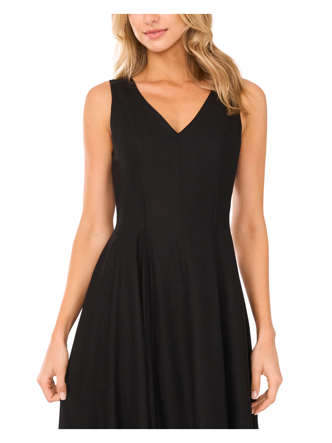 SLEEVELESS V-NECK PLEATED MAXI DRESS | RICH BLACK