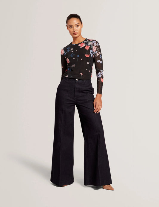LONG SLEEVE MESH TOP | RICH BLACK