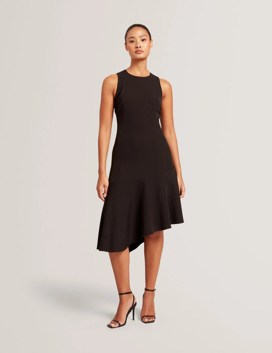 ASYMMETRIC MIDI DRESS | RICH BLACK