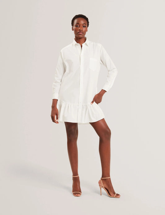 LONG SLEEVE RUFFLE SHIRT DRESS | ULTRA WHITE