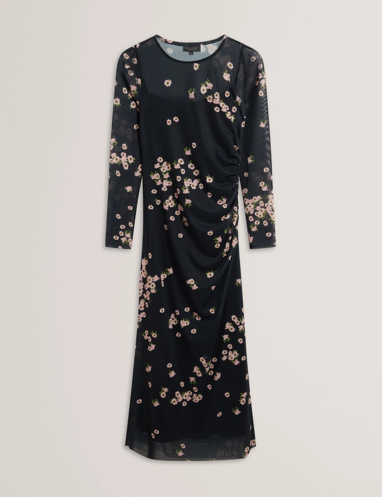 MESH PRINTED COLUMN DRESS | RICH BLACK
