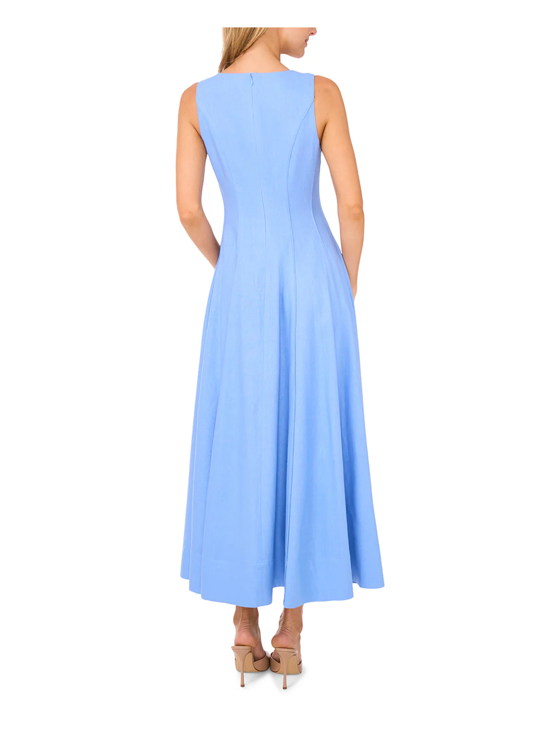 SLEEVELESS V NECK PLEATED MAXI DRESS | HYDRANGEA