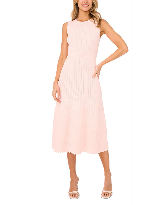 SLEEVELESS POINTELLE & RIB MIDI DRESS | PALE PINK