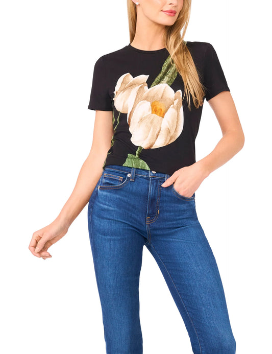 ALLOVER TULIP FLORAL T-SHIRT | RICH BLACK