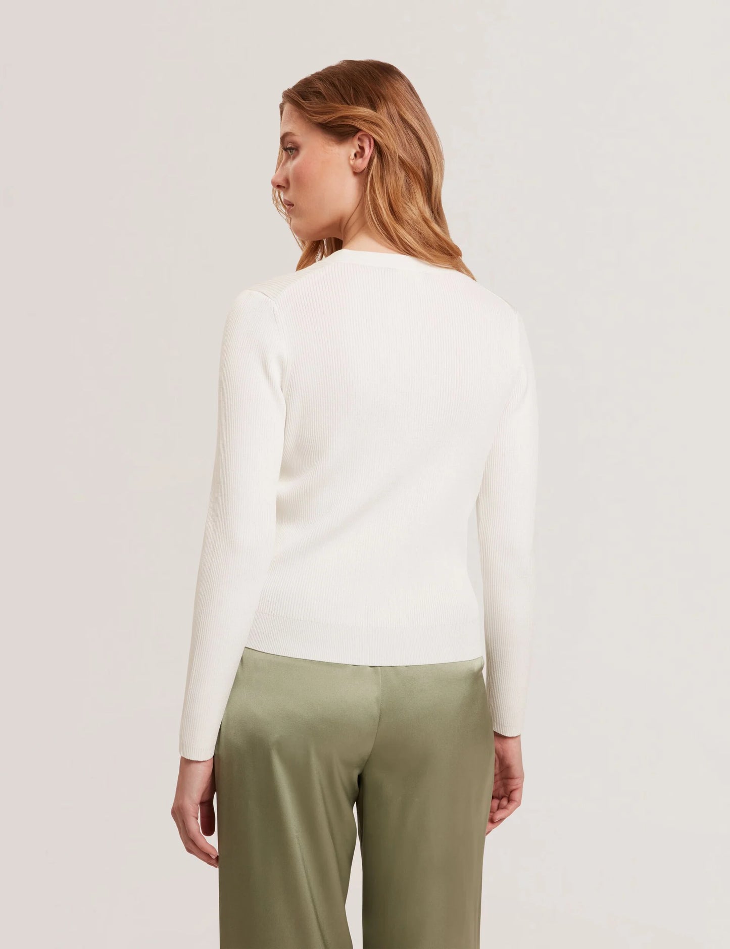 V-NECK CARDIGAN WITH RIB | NEW IVORY