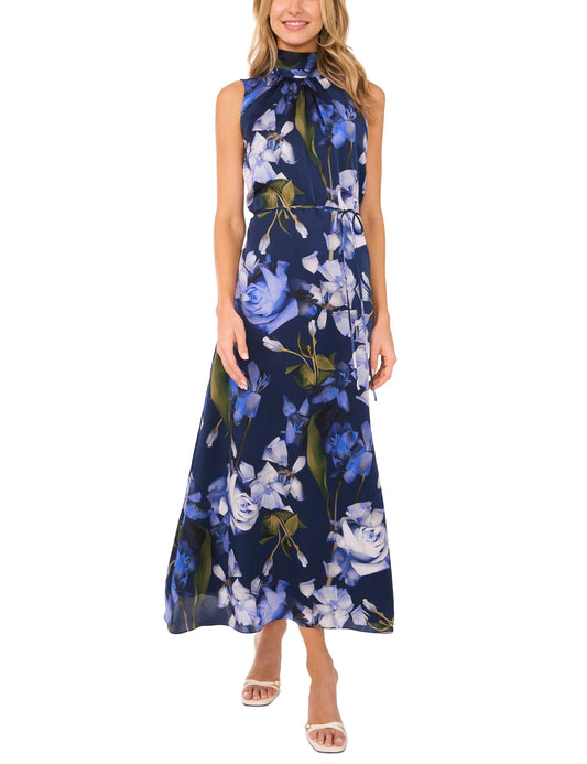 BOW TIE SLEEVELESS MAXI DRESS WITH SELF BELT | CLASSIC NAVY