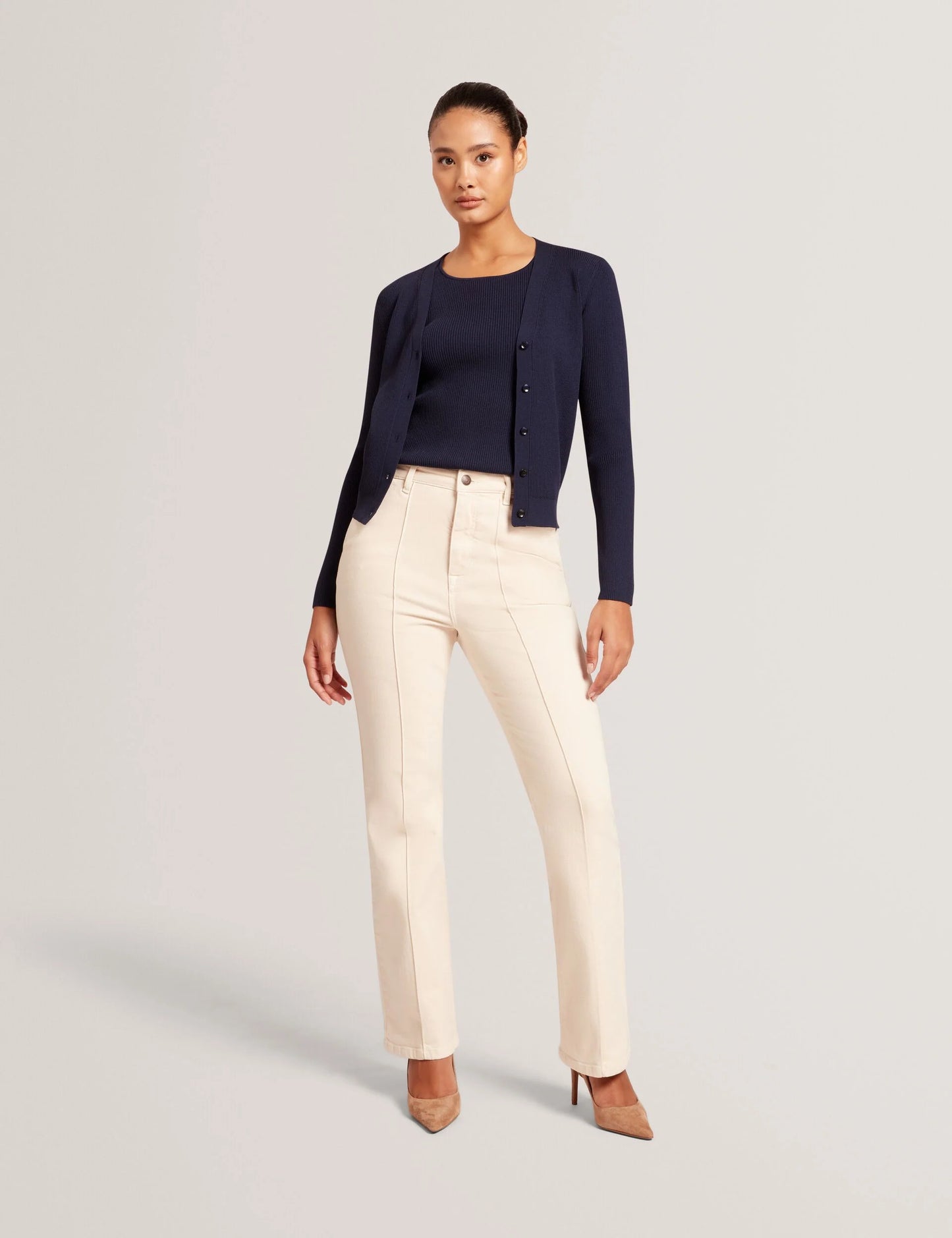 V-NECK CARDIGAN WITH RIB | CLASSIC NAVY