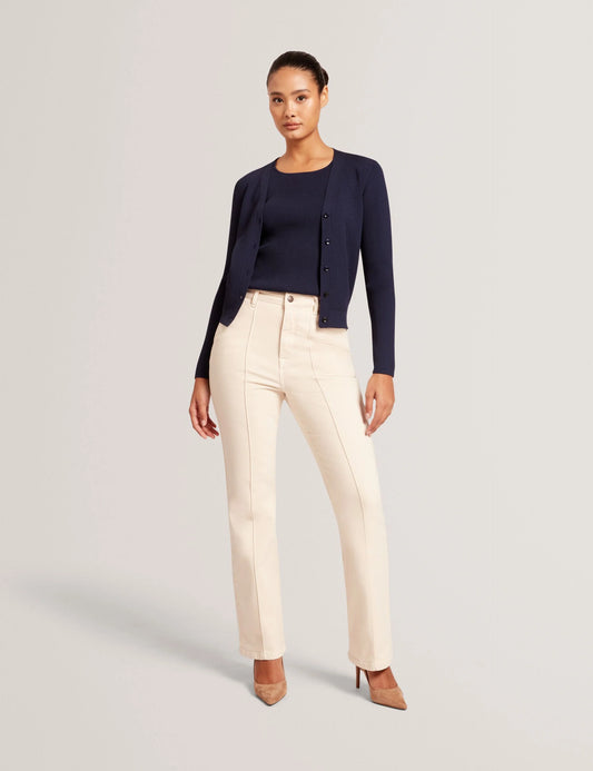 V-NECK CARDIGAN WITH RIB | CLASSIC NAVY
